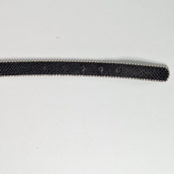 VTG Cache Black Pebbled Leather Rhinestone Silver Trim Buckle Western Belt - Picture 5 of 6